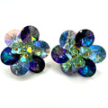 Vendome gold tone AB rivolis green glass beads beaded cluster clip on earrings