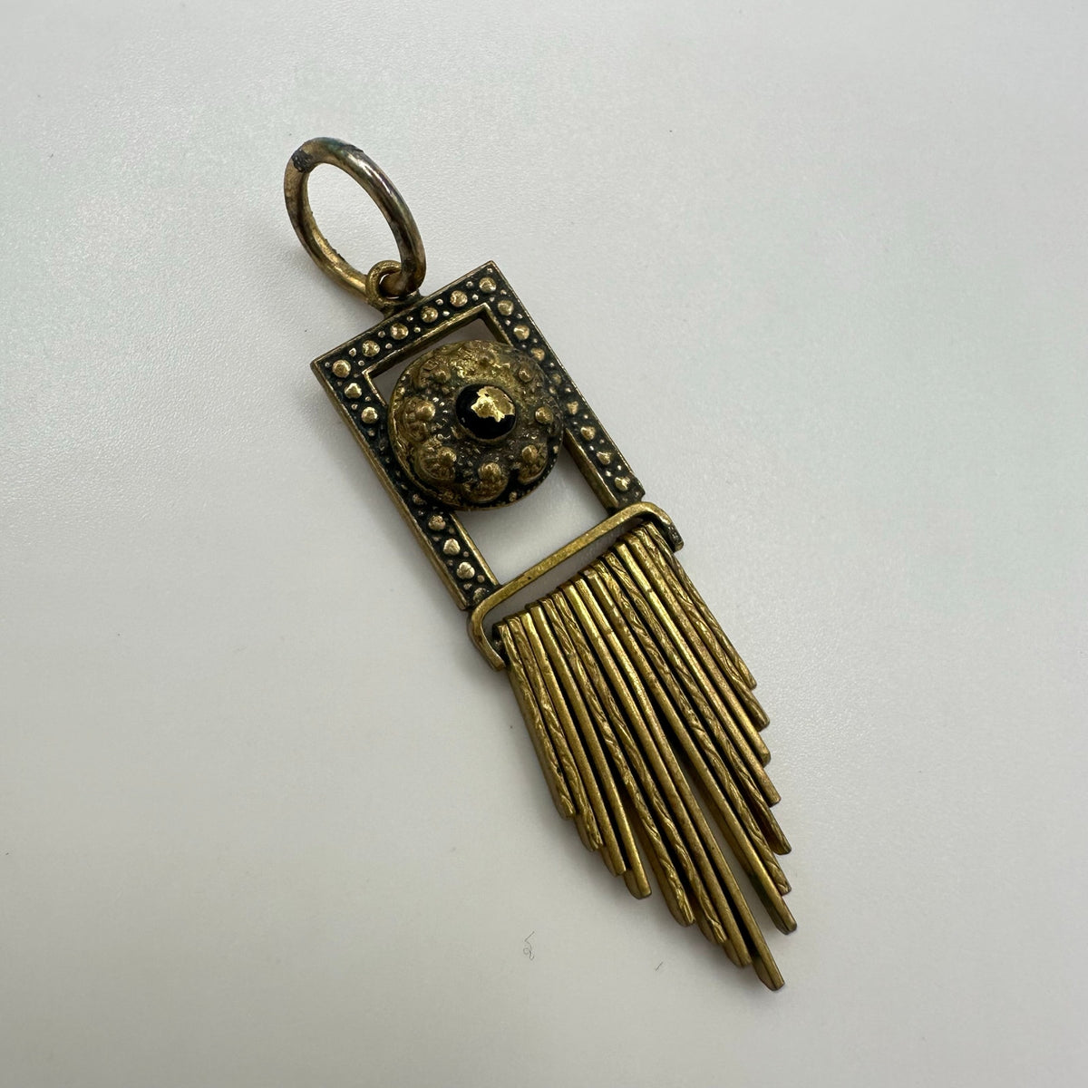 Antique Victorian gold gilt Etruscan Revival tassel fringe brass pendant charm