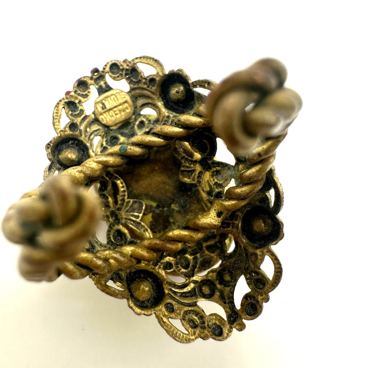 Czechoslovakia antique Art Deco gold tone brass resin cameo adjustable ring