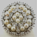 High end silver tone clear cubic zirconia CZs freshwater pearls brooch pendant