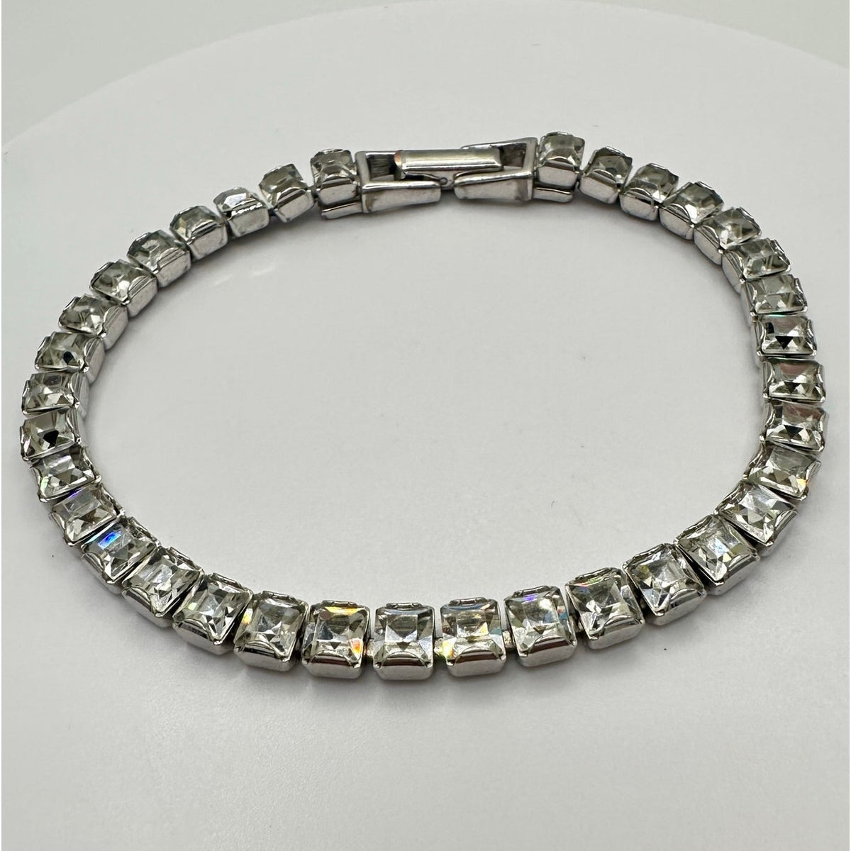 Swarovski clear princess cut Austrian crystals rhodium plated tennis bracelet