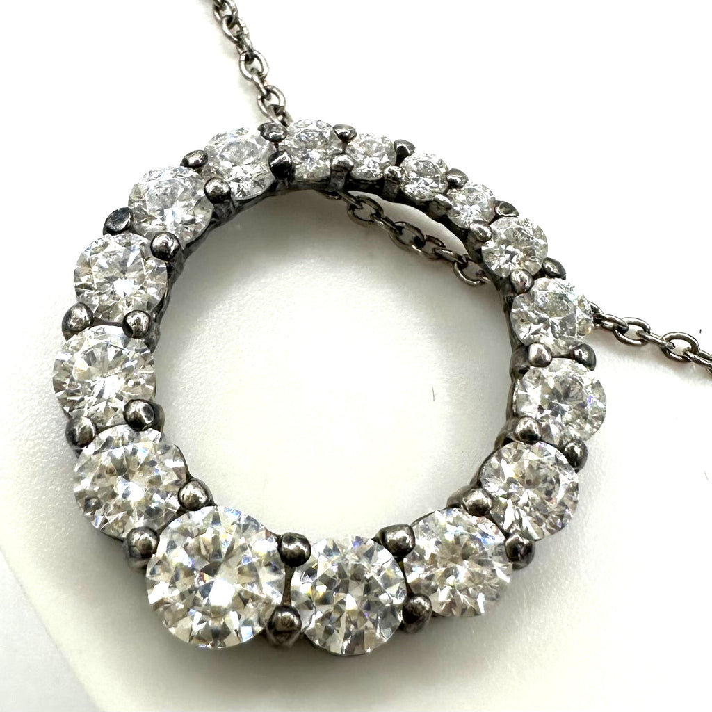 Vintage 925 sterling silver 3 cubic zirconia sapphire pendants chain necklace