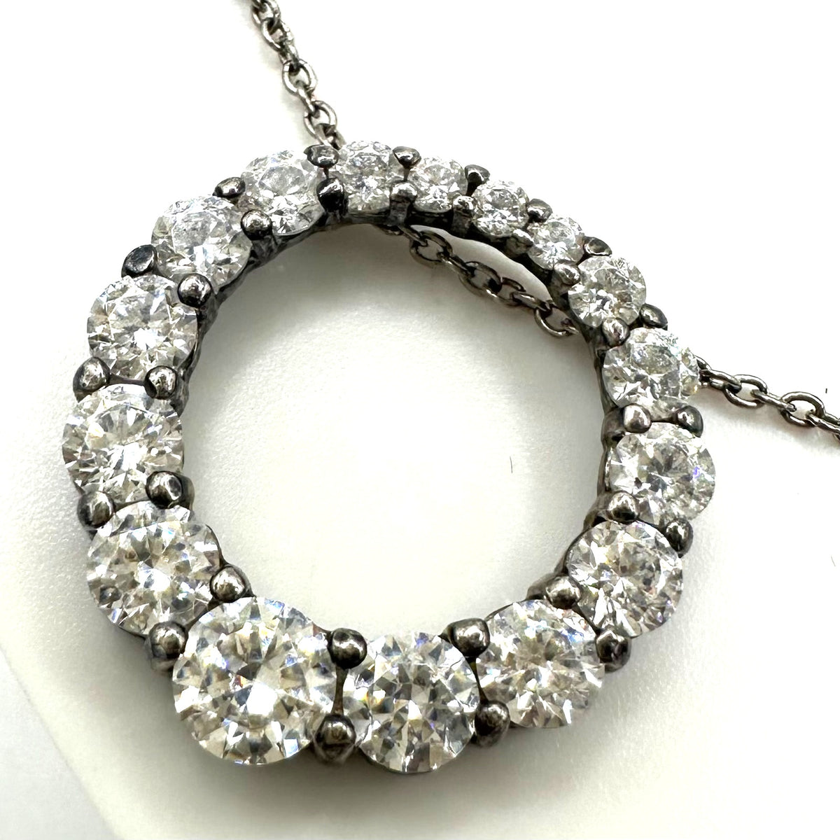 Vintage 925 sterling silver 3 cubic zirconia sapphire pendants chain necklace