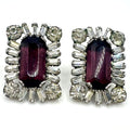 1940s vintage sterling silver purple clear glass rhinestones screw back earrings