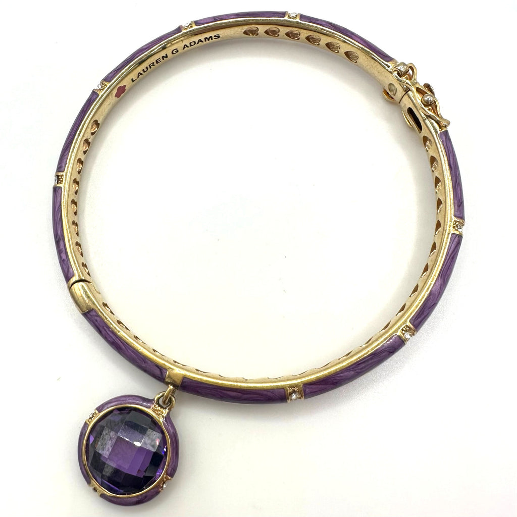 Lauren G Adams 18kt gold plated purple CZ enamel hinged clamper bangle bracelet