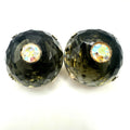 Vintage gold tone massive domed gray glass rhinestones AB clip on earrings