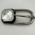 Made in France antique Art Deco silver tone clear black Czech glass belt buckle