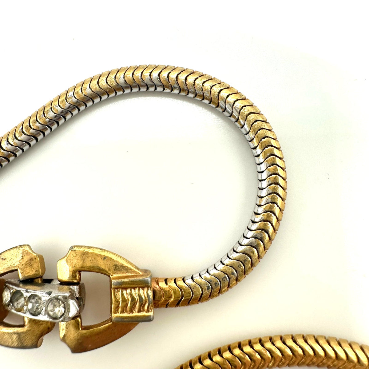 Joseph Mazer vintage gold plated clear purple rhinestones pendant chain necklace