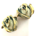 Capri signed vintage gold tone blue enamel 3D roses floral clip on earrings