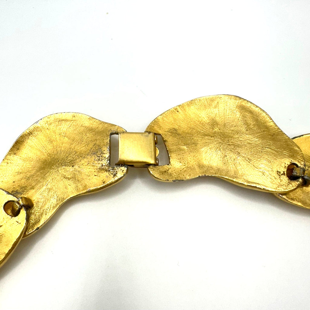 1980s vintage gold tone chunky bean links chain statement runway necklace