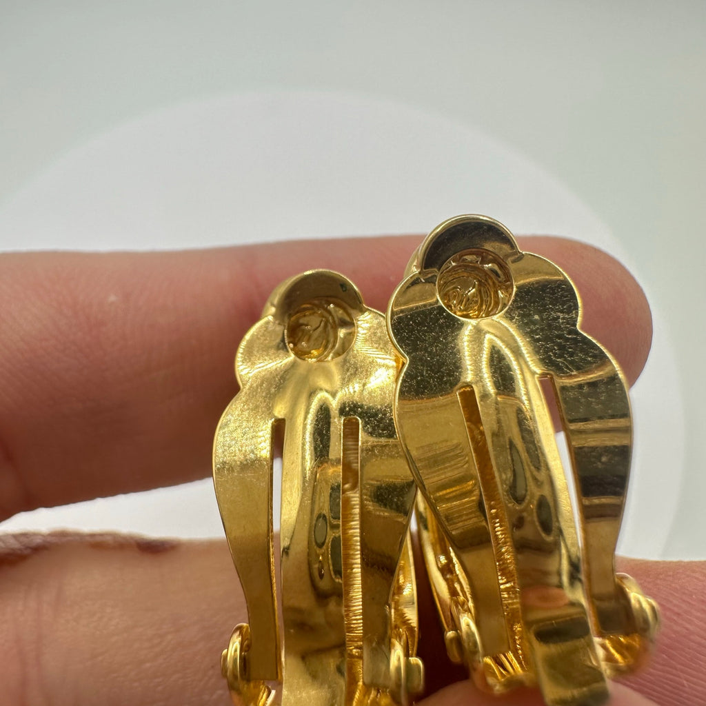 Swarovski Swan vintage gold plated crystals enamel half hoops clip on earrings
