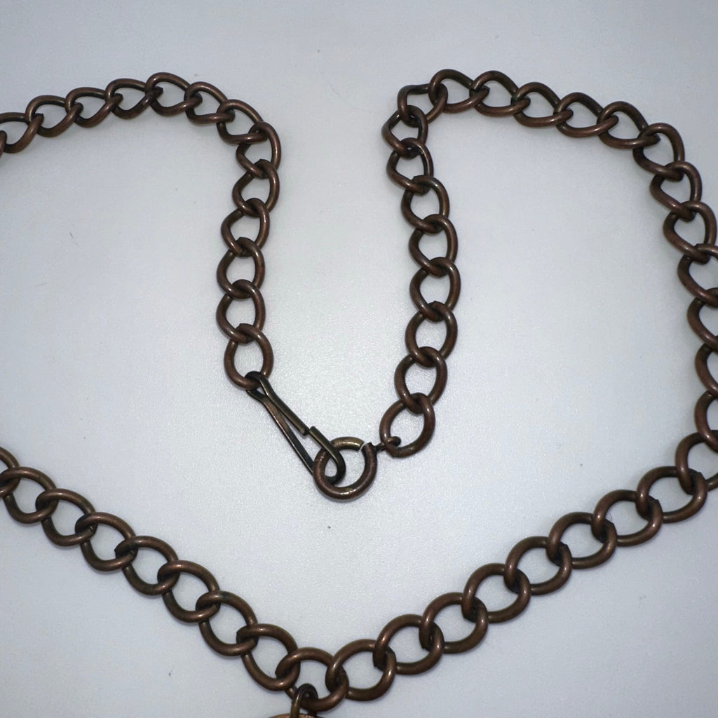 Vintage 1970s cast copper Viking figural pendant curb link chain necklace