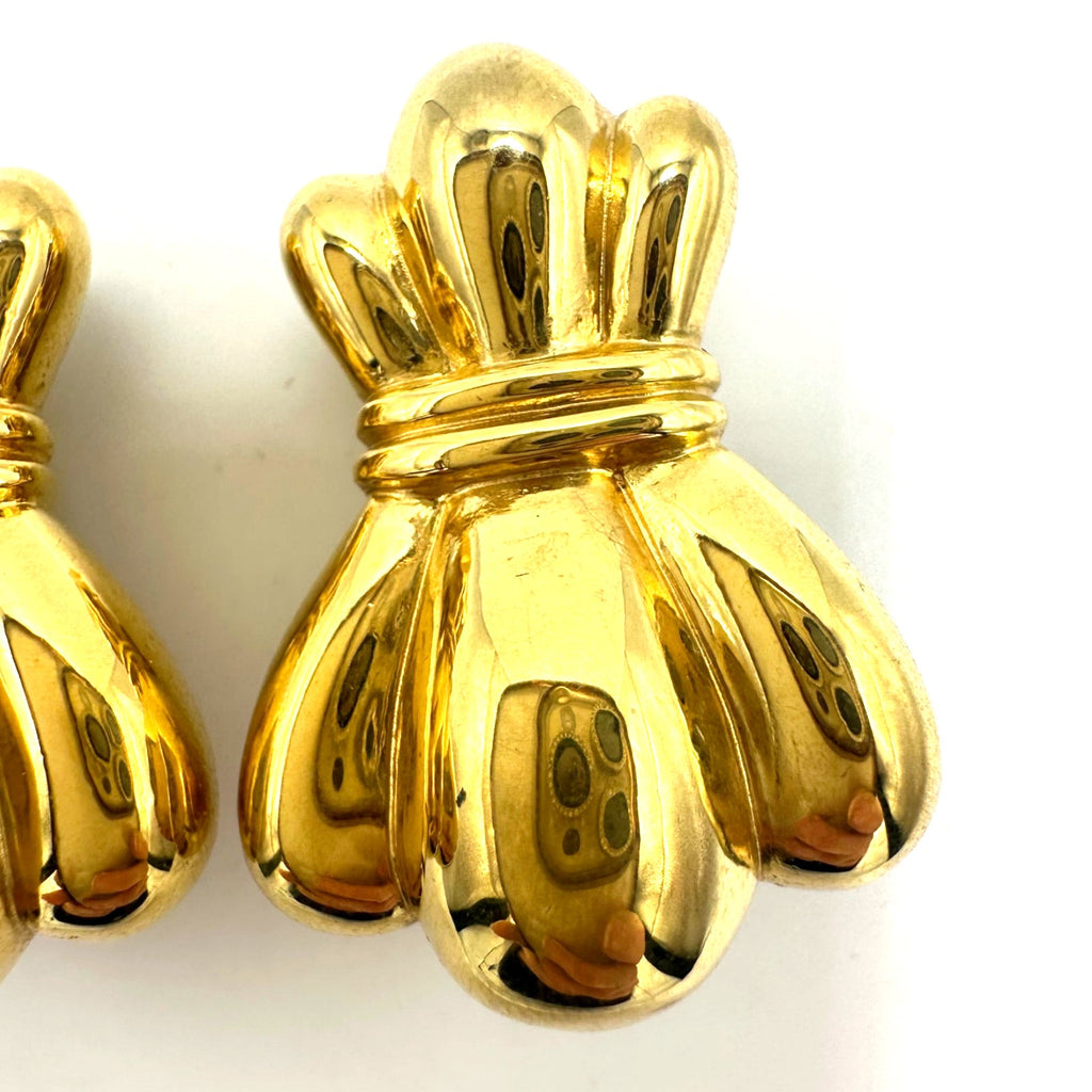 St. John signed 1980s 1990s vintage gold plated heavy abstract clip on earrings