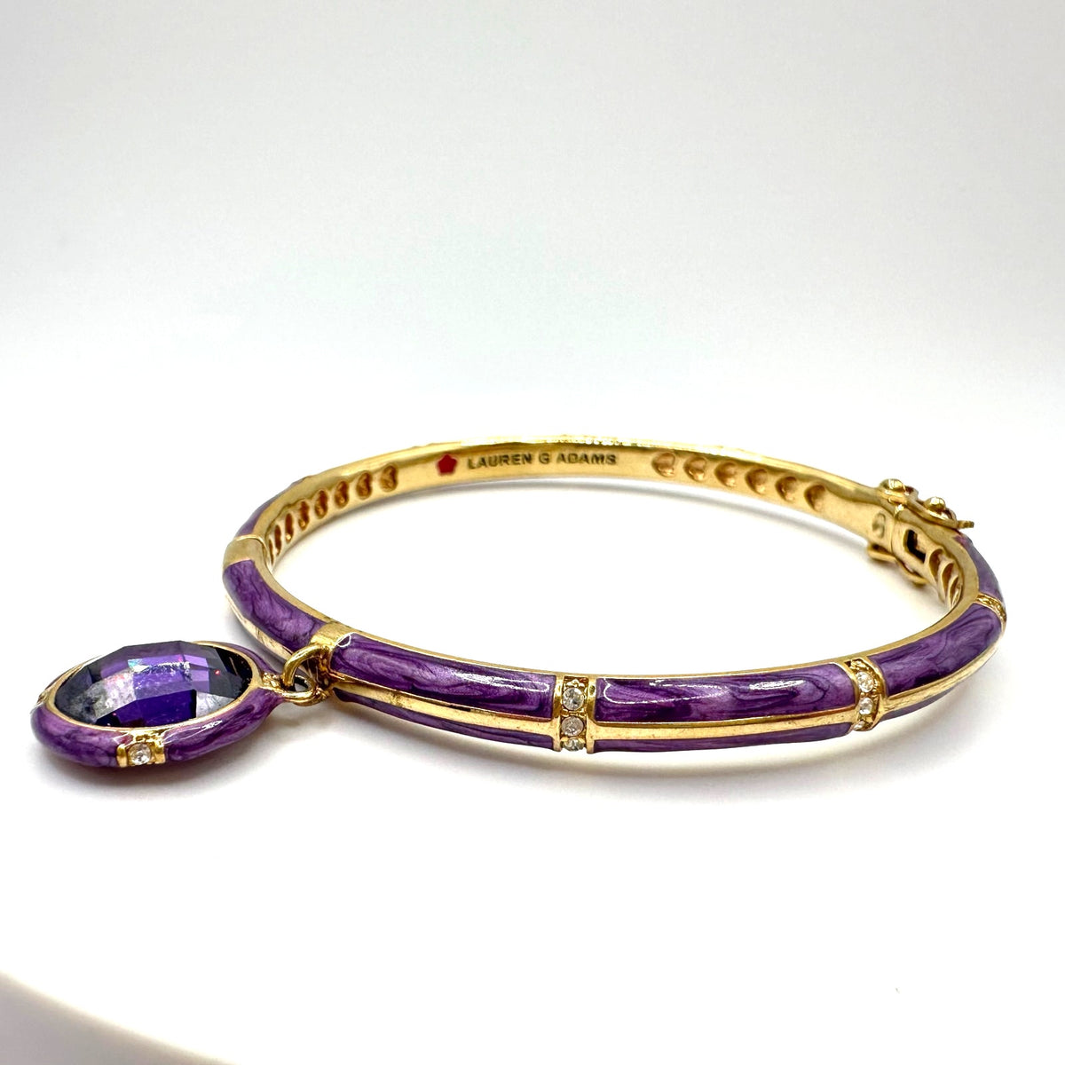 Lauren G Adams 18kt gold plated purple CZ enamel hinged clamper bangle bracelet