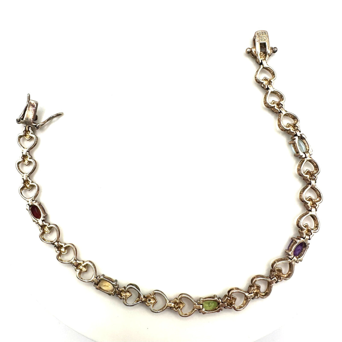 DL 925 sterling silver gold vermeil multicolor real gems heart chain bracelet