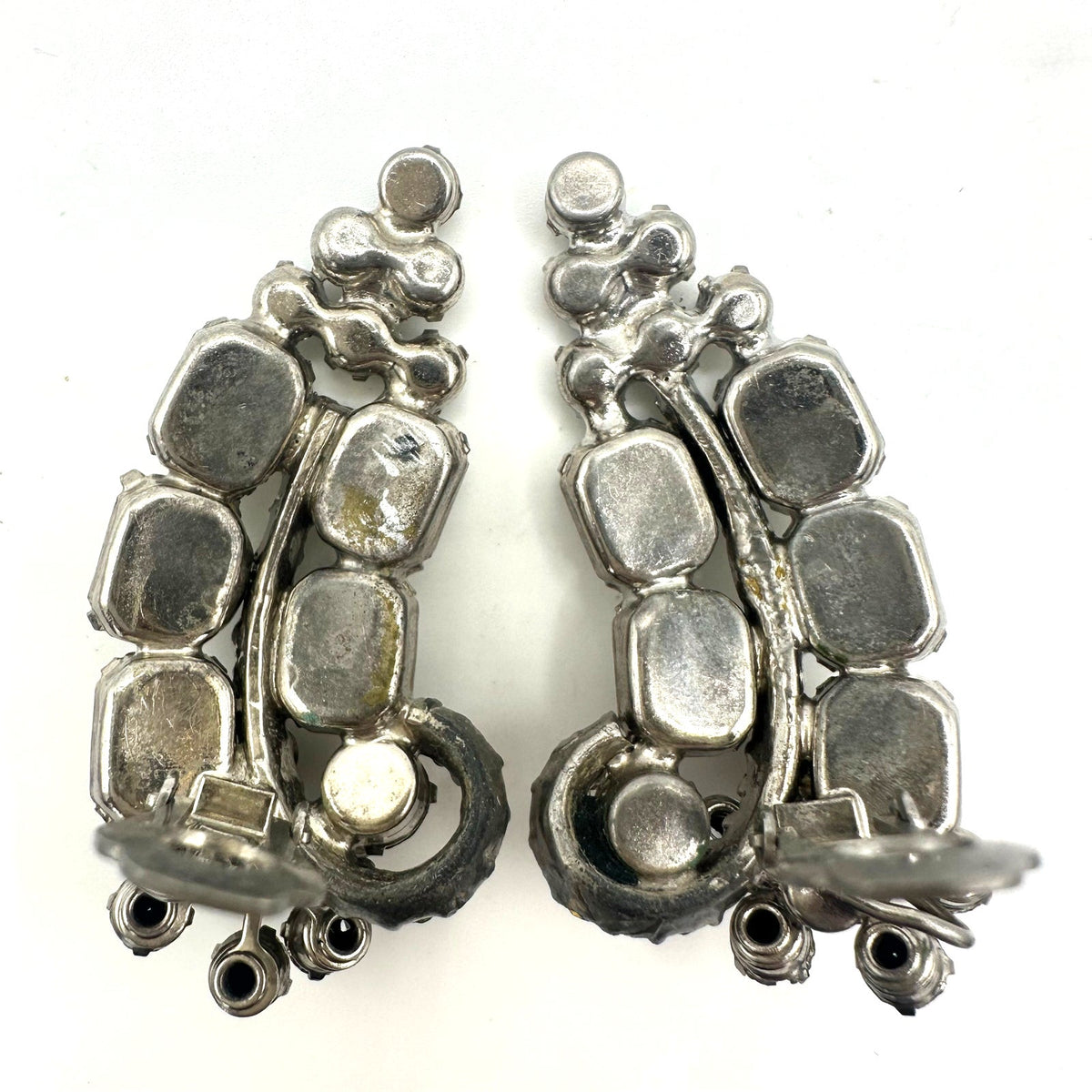Juliana vintage silver tone clear glass rhinestones crawler clip on earrings