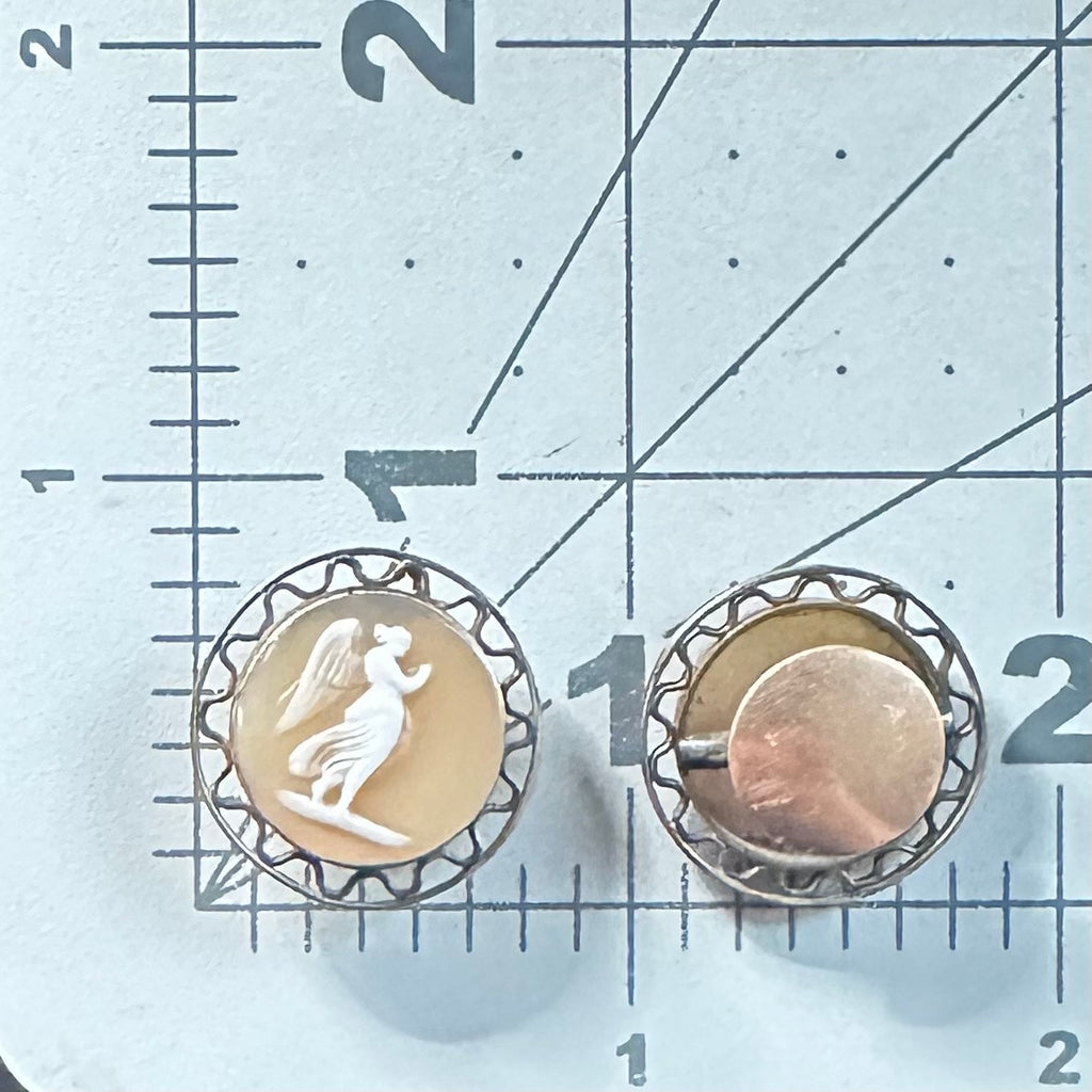 Antique Victorian 1800s solid 10kt & gold filled carved shell cameo cufflinks