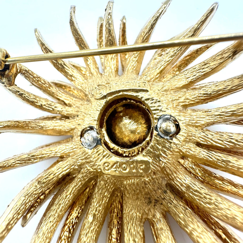 Marcel Boucher signed vintage gold tone real pearl 3D flower floral brooch