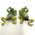 Vintage set 2 gold tone green enamel articulated frogs figural brooches