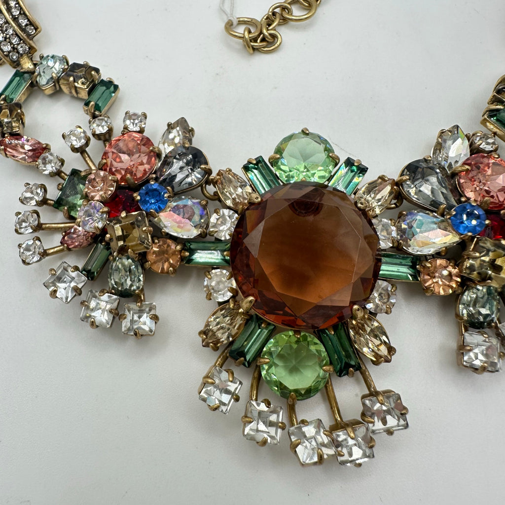 J. Crew NWT gold tone rainbow multicolor AB glass rhinestones statement necklace