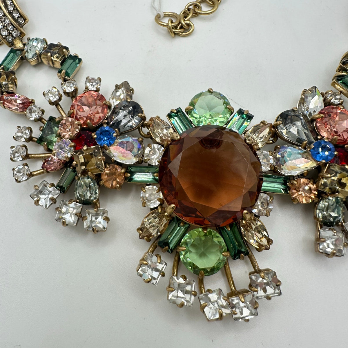 J. Crew NWT gold tone rainbow multicolor AB glass rhinestones statement necklace