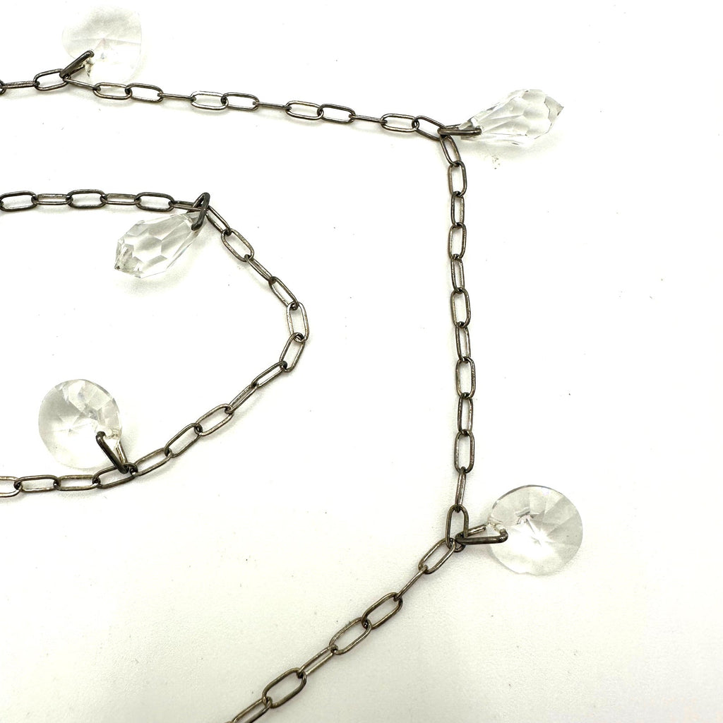 Vintage 12kt white gold filled silver tone clear glass briolettes 29.5" necklace