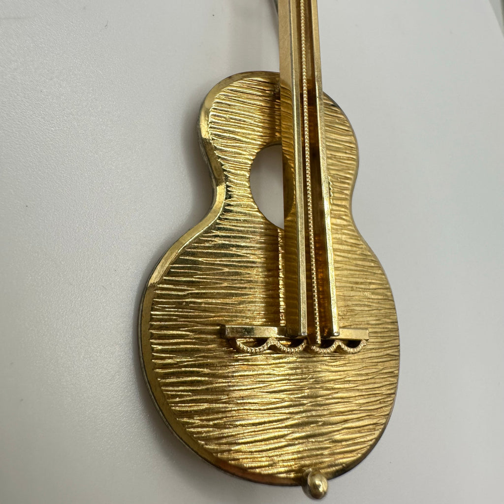 Krementz vintage 14kt yellow gold overlay plated large guitar brooch pin