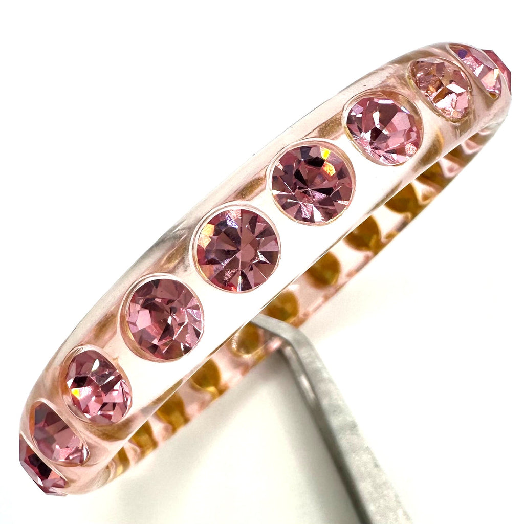 Pale pink clear acrylic rose glass rhinestones statement bangle bracelet