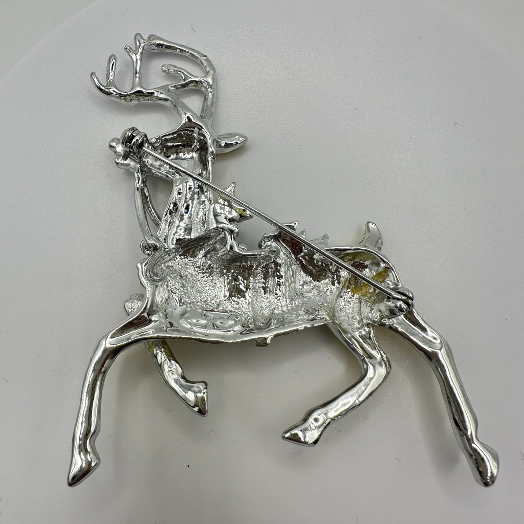 Danecraft vintage silver gold two tone large reindeer animal figural pin brooch