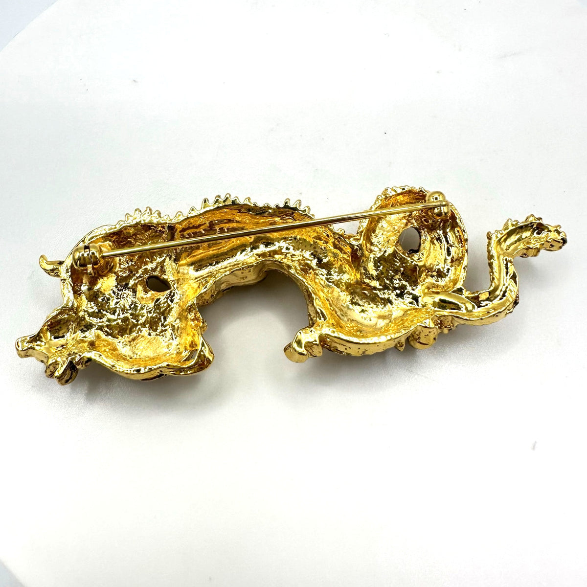 Unsigned Alva Museum replica vintage gold plated Japanese Menuki dragon brooch