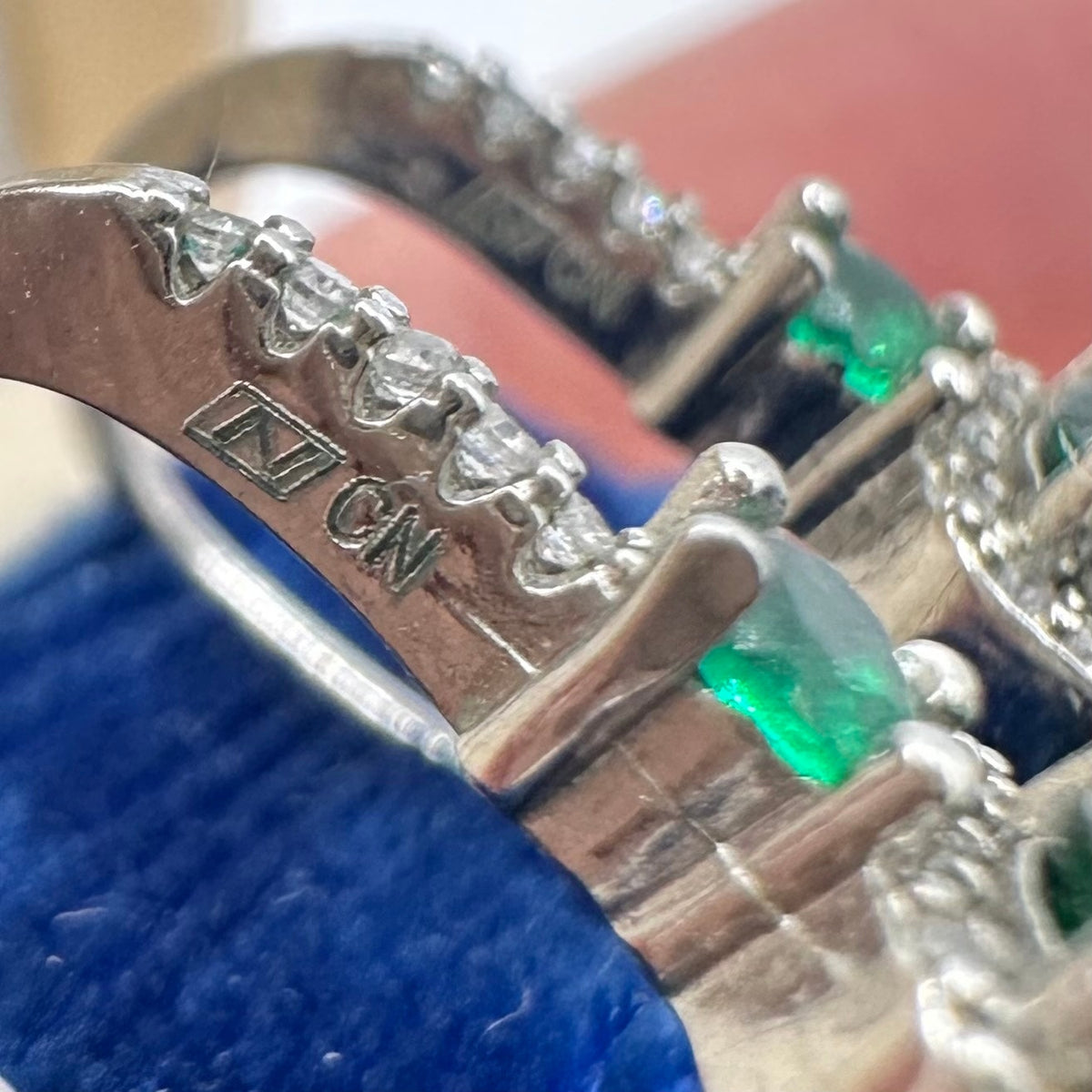Signed silver tone clear emerald green cubic zirconia CZ drop post hook earrings