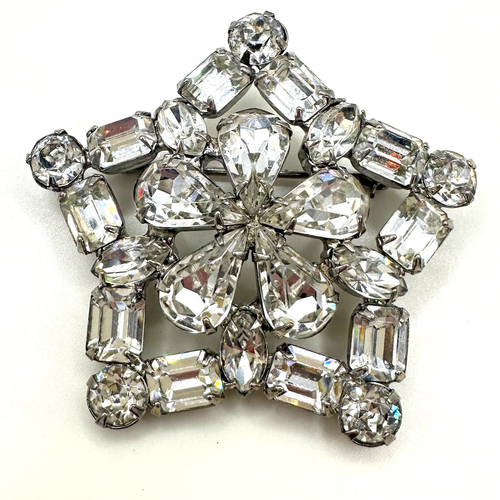 Weiss 1950s vintage silver tone clear large glass rhinestones star brooch
