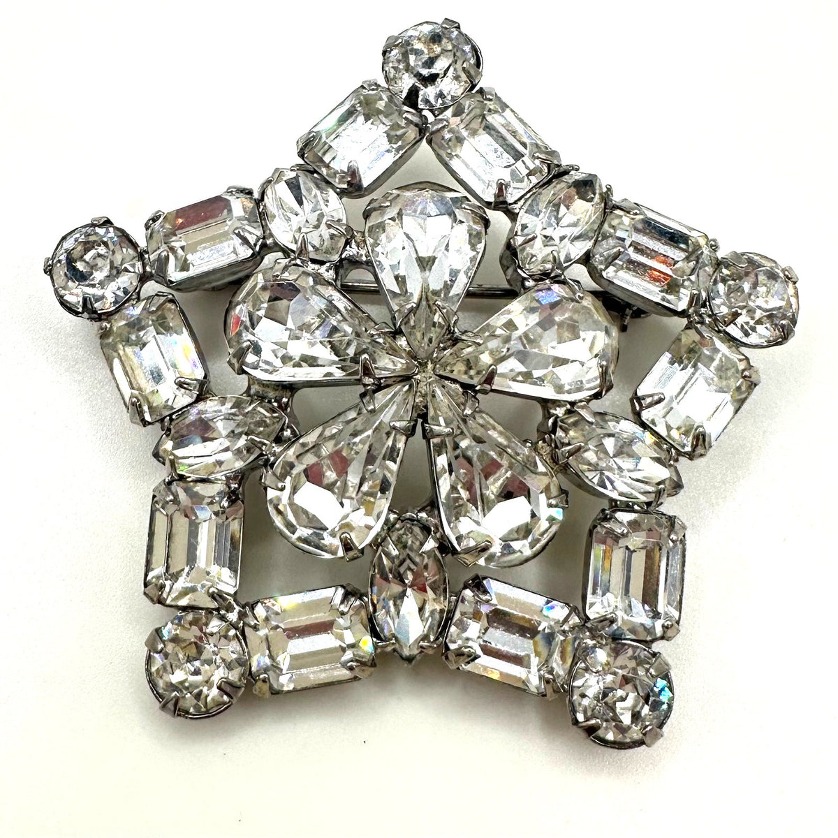 Weiss 1950s vintage silver tone clear large glass rhinestones star brooch
