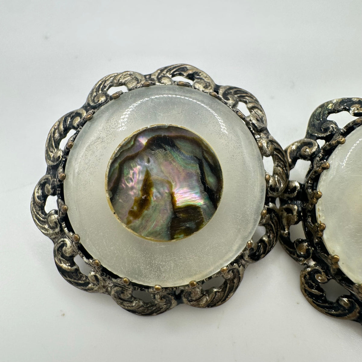 Made in Austria vintage mother of pearl abalone silver tone clip on earrings