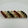 Ben-Amun vintage gold tone red blue clear square rhinestones half circles brooch