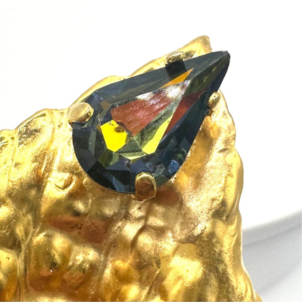 Vintage massive gold tone 3D leaf frog green brown AB rhinestone brooch