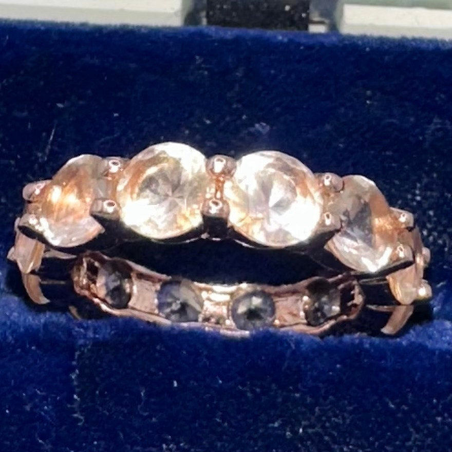 Rose gold tone peach champagne glass gemstones ring eternity band size 5.5
