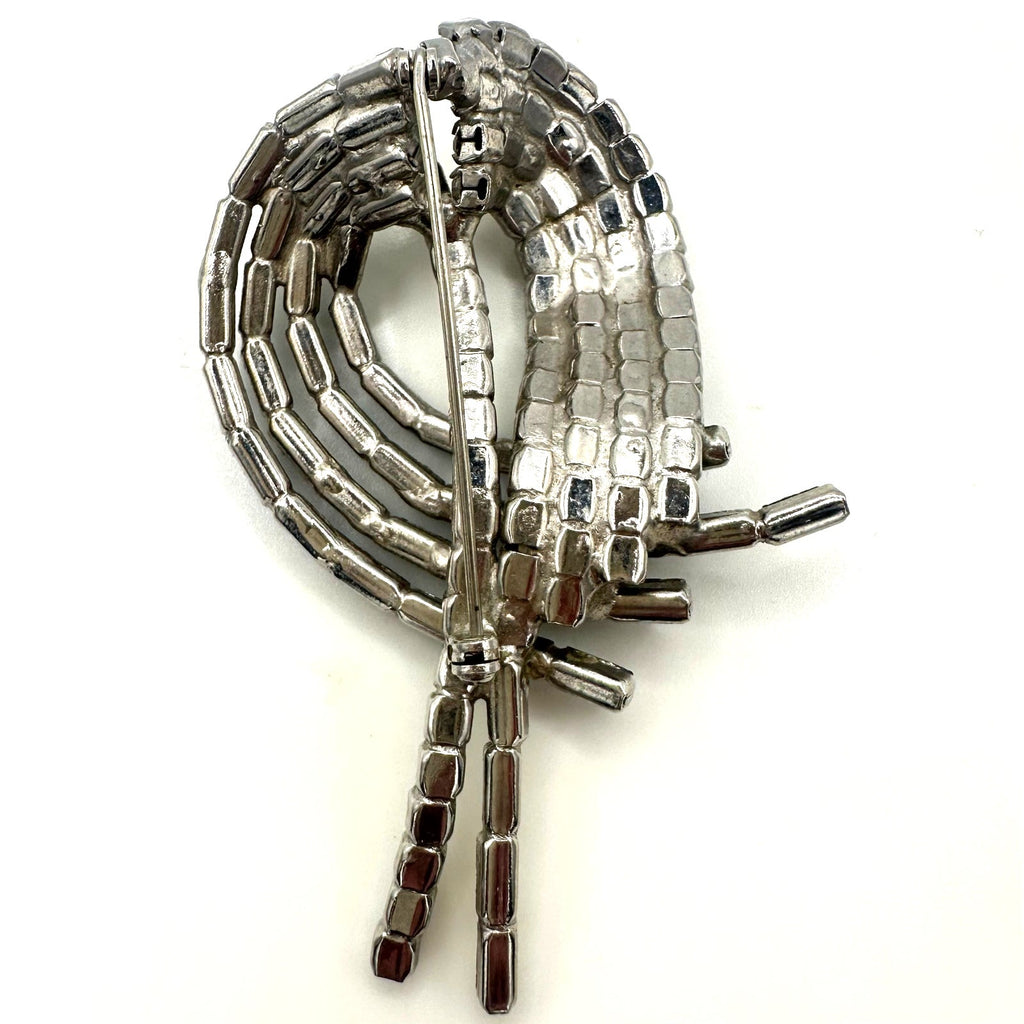 Vintage 1950s silver tone clear Montana blue baguette rhinestones 3D brooch
