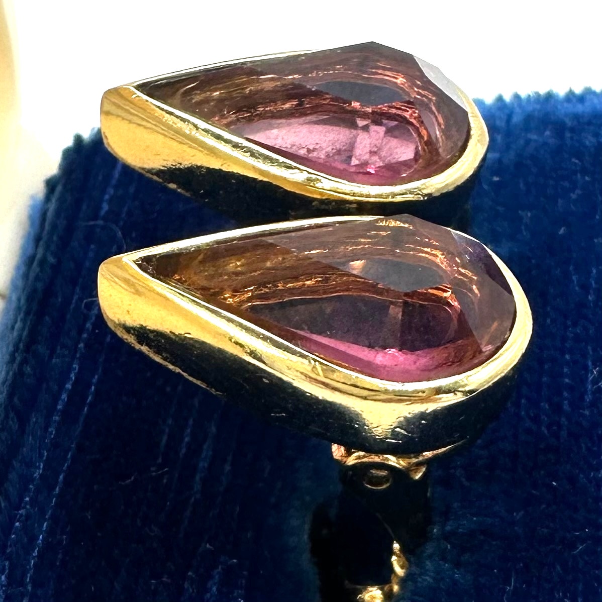 Christian Dior vintage gold plated purple glass rhinestones clip on earrings