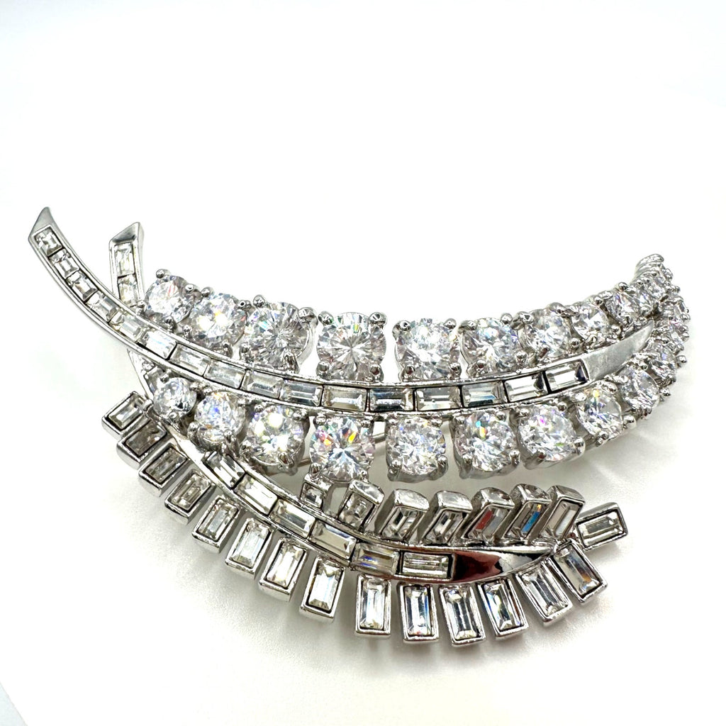Nolan Miller vintage large silver tone clear CZs baguettes rhinestones brooch