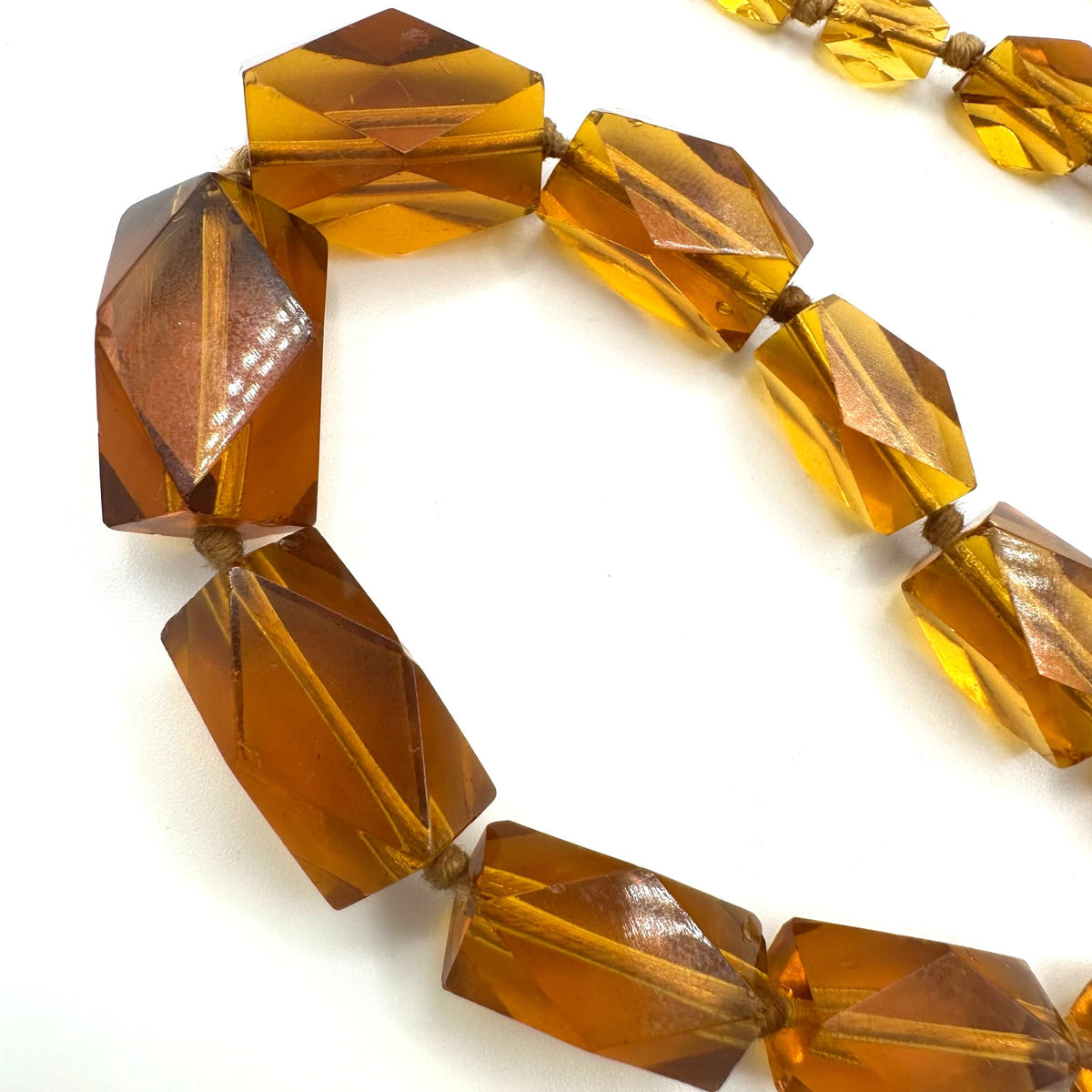 Antique Art Deco topaz yellow orange Czech glass beaded graduated 35" necklace