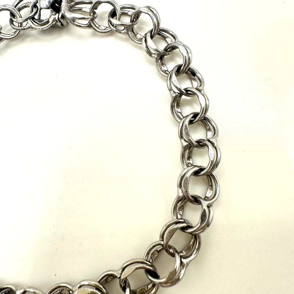 Vintage 925 sterling silver double link chain starter charm bracelet 7.25"