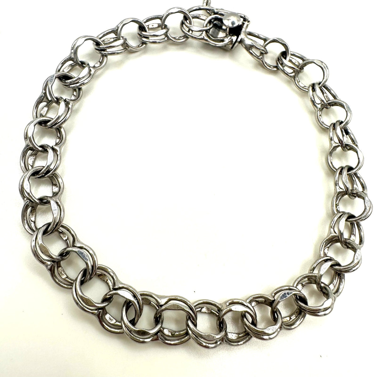 Vintage 925 sterling silver double link chain starter charm bracelet 7.25"
