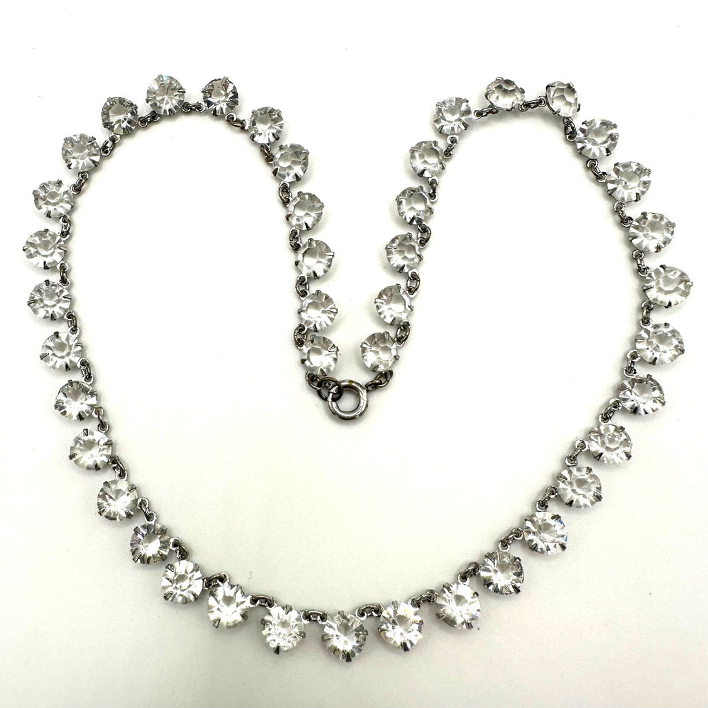 Antique Art Deco 1930s silver tone clear glass 7mm crystals rivière 15” necklace