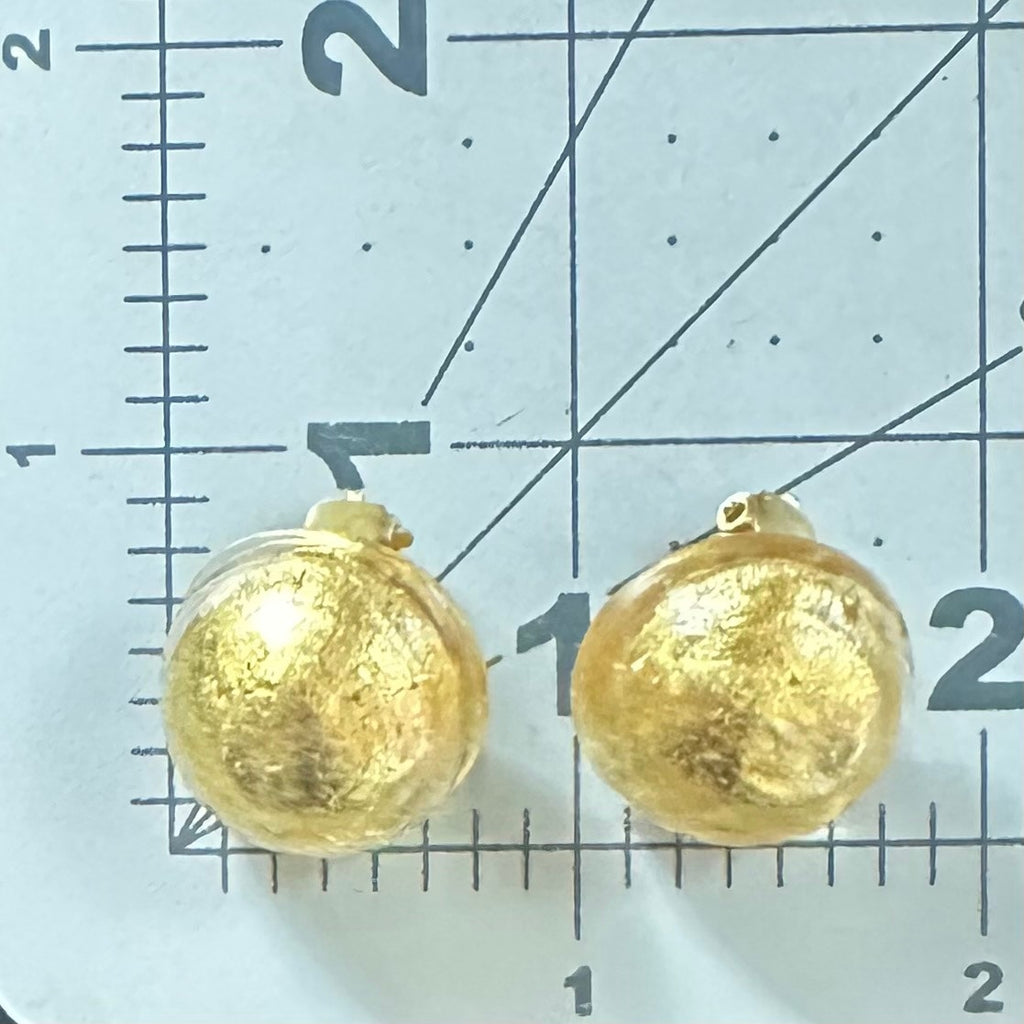 Vintage gold tone hand blown crackled clear Murano art glass clip on earrings