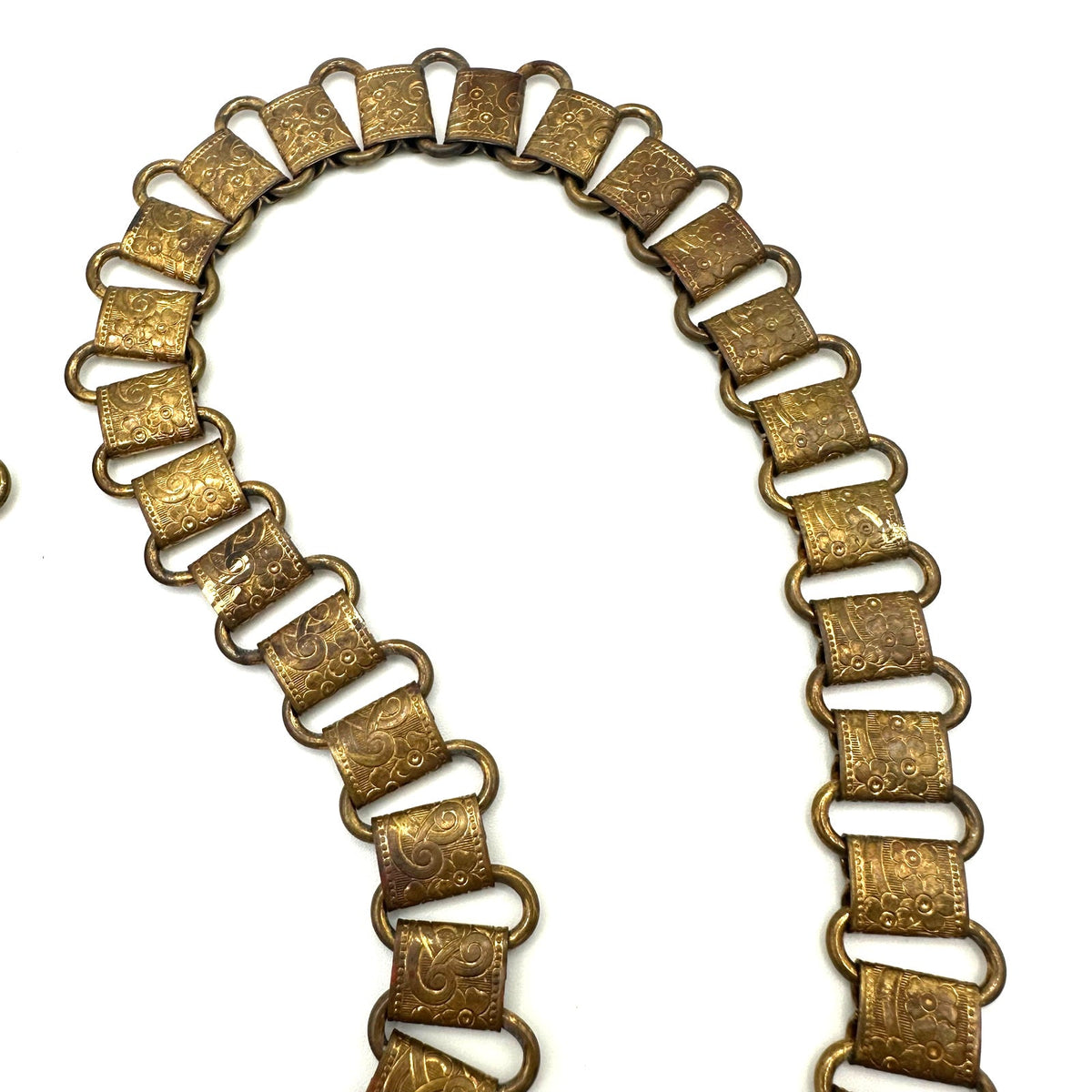 Antique Art Deco Victorian Revival gold tone brass 32.25" book chain necklace