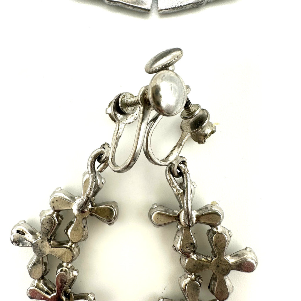 Phyllis vintage sterling silver clear rhinestones necklace earrings set