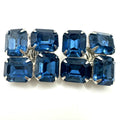 Vintage silver tone large Montana blue glass rhinestones clip on earrings