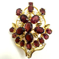 Gold plated real genuine red maroon garnets clear cubic zirconia CZ brooch