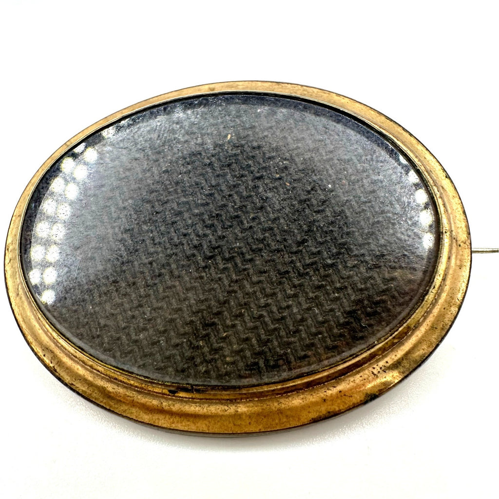 Antique Victorian gold filled woven brown hair mourning sentimental brooch pin